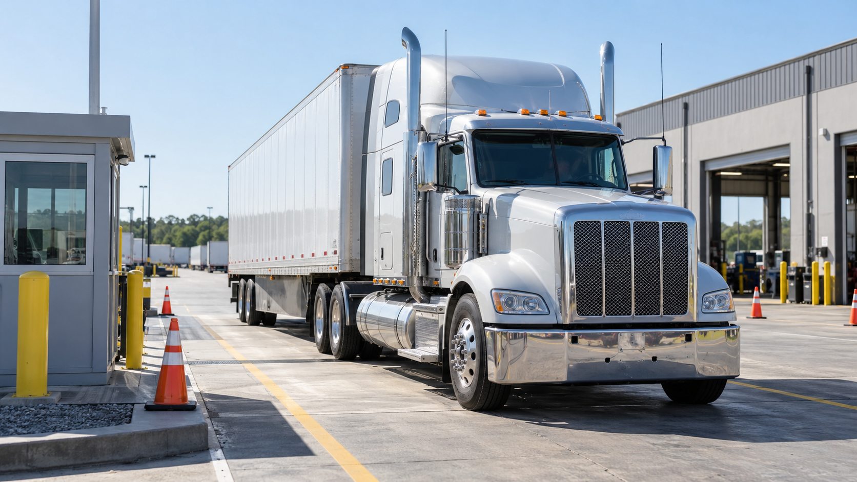 Semi truck at an inspection yard