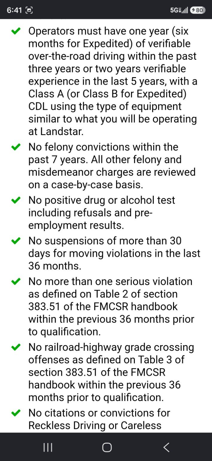 Landstar application minimum requirements continued
