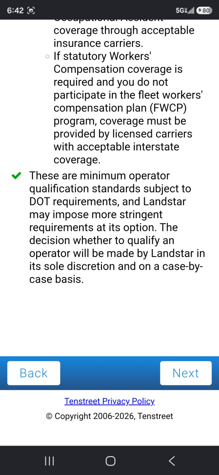 Landstar application qualification standards screen